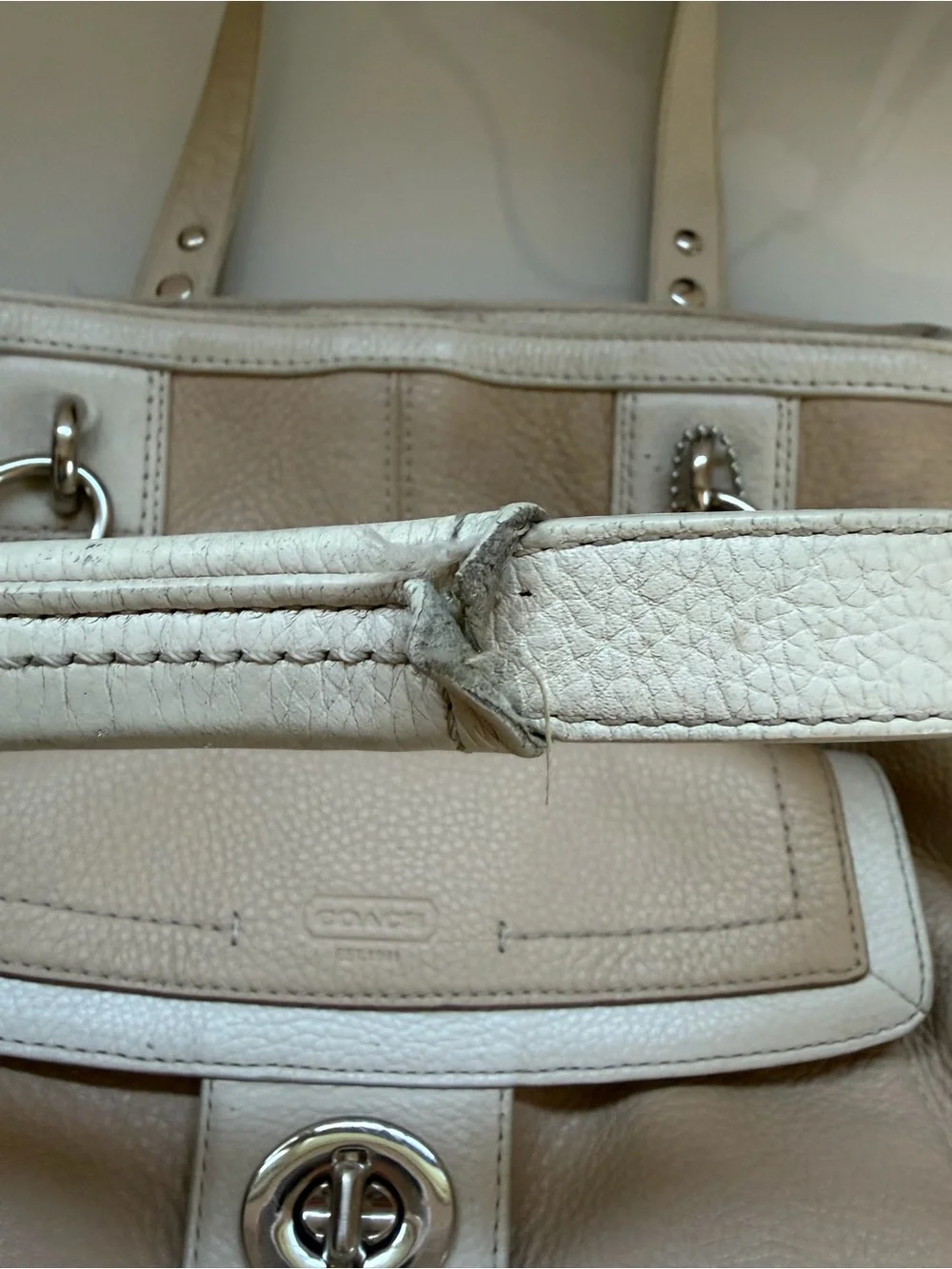 Vintage Coach Penelope Beige Leather Tote Shoulder Bag with Cream School Bag